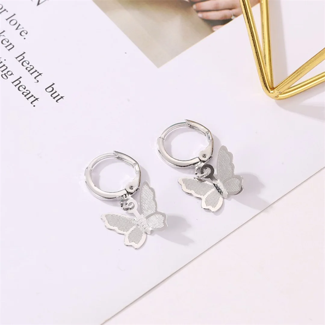 New Frosted Butterfly Earring For Women Silver Gold Copper Round Hoop Huggie Earring Korean Jewelry Pendant femme brincos