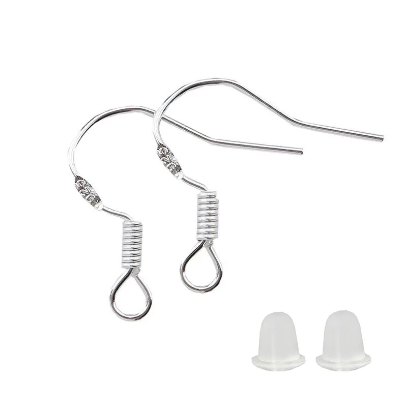 

50pcs/lot Silver Plated copper Earrings Clasps Hooks safety Silicone Rubber Earring Backs For Jewelry Making earring Accessories
