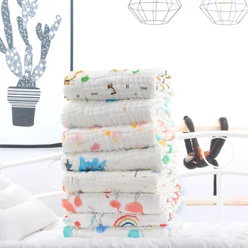 

Muslin Blanket 6-Layers Cotton Baby Swaddle 110*110cm Soft Newborn Blankets Bath Gauze Infant Kids Wrap Sleepsack Stroller Cover