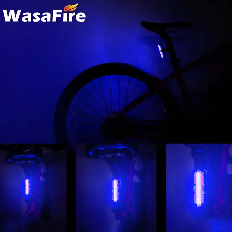 WasaFire USB велосипед задний светильник безопасности Предупреждение велосипедный задний фонарь с 5 режимами и красные, синие COB светодиодный велосипед светильник s для ночной езды