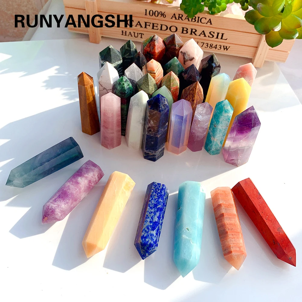 Runyangshi Crystal Point Prism Crafts Natural Stone Quartz Tower 36 Colors Energy Mineral Wand Home Decoration