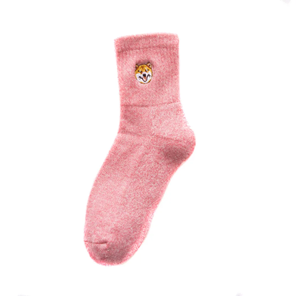 Повседневные женские носки из смешанной шерсти с вышивкой в виде собаки из мультфильма женские теплые носки средней длины зимние дышащие эластичные носки Meias
