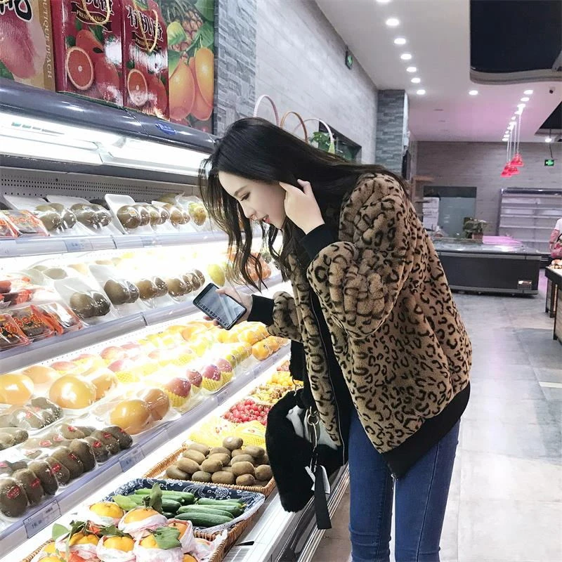 Новое пальто из искусственного меха Леопардовый принт модные зимние куртки парка Женская Длинная тонкая плюшевая Толстая Меховая куртка Верхняя одежда плюс Размер D125