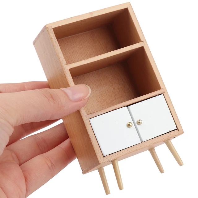 1Pcs 1/12 Dollhouse Miniature Furniture Multifunction Wood Cabinet Bookcase Bookshelf for Pretend Play Toy 4