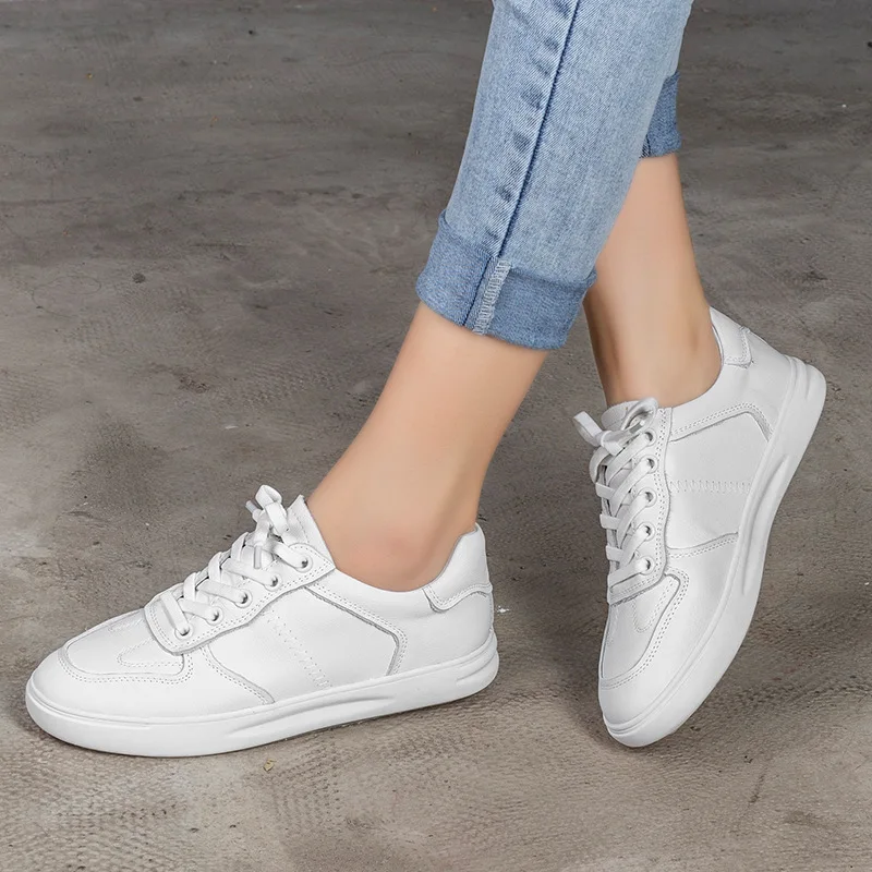 

Tenige Small White Female 2020 Summer Leisure Joker Cowhide Soft Bottom Women's Genuine Leather Student Flat Shoes