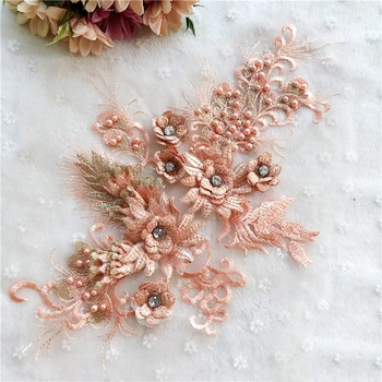

2pcs/lot multiple colors embroidered beading lace patches lace applique DIY Apparel Sewing & Fabric dress accessories