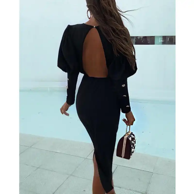 vestido manga longa aberto nas costas