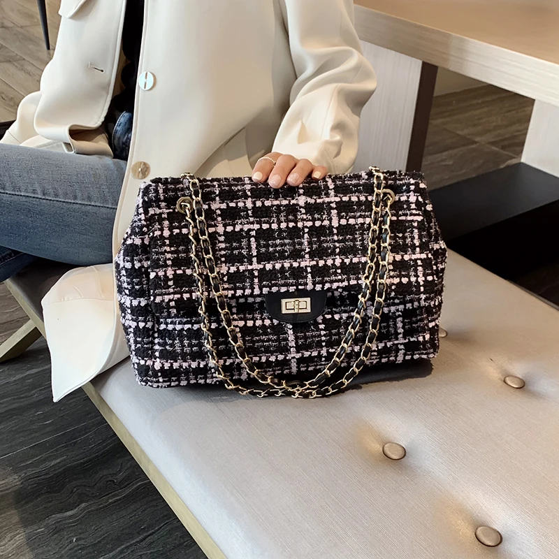 

High Quality Large Capacity Women Wool Handbags Shoulder Bags Designer Ladies Chain Crossbody Bag Casual Female Messenger Bags