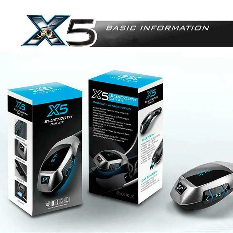 X5 Bluetooth Car Kit Wireless MP3 Player Music Audio FM Radio Transmitter Modulator for Smart Phone Transmison | Электроника