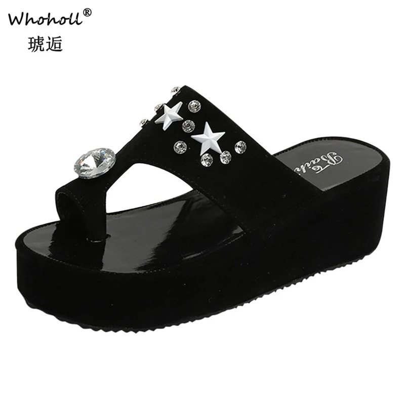 

Women sandals Fashion Wedge Platform High Heels Sandals Star Crystal Flat Sandals Flip-flops Slippers Slides Chaussures Femme