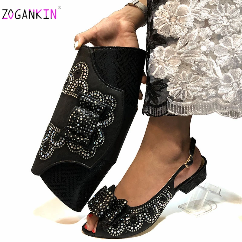 

2019 New Design Black Color Italian Women Shoes and Bag to Match African Style Matching Shoes and Bag Set for Party
