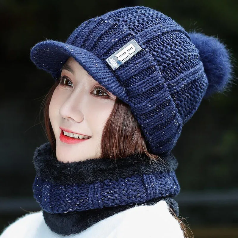 Новинка, 1 комплект, женская зимняя шапка, шапка для волос+ шарф, вязанная шапка с буквами в, женская теплая вязанная шапочка, Лыжные шапки, вязаный шарф