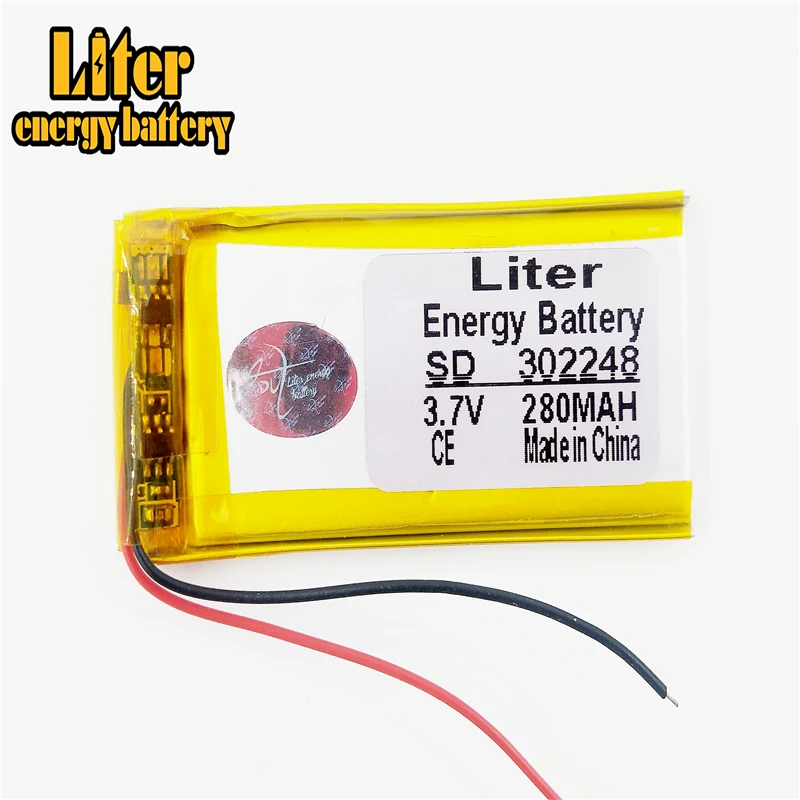 3.7V rechargeable lithium polymer battery 302248 280mah MP3 MP4 MP5 Bluetooth radio battery monitor