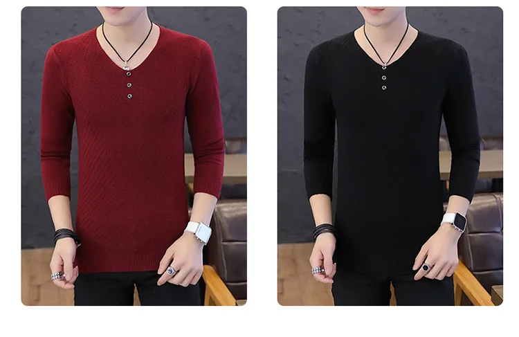 Sweater Men Long Sleeve Pullovers Outwear Man V-Neck Sweaters Tops Slim Solid Fit Knitting Spring Autumn Casual Clothing K260