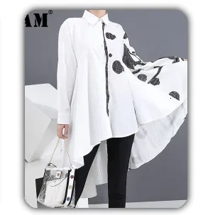 [EAM] Women Black Pattern Printed Long Spaghetti Strap Dress New Sleeveless Loose Fit Fashion Tide Spring Summer 2020 1DA358