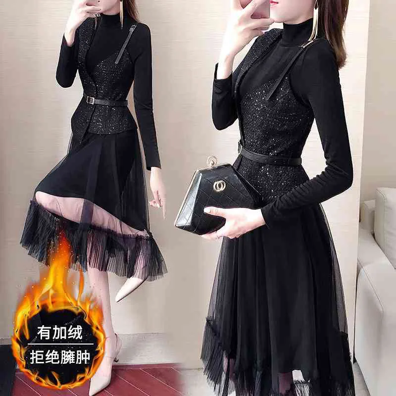 

Set Skirt Two-Piece Set Autumn Korean-style Western Style WOMEN'S Dress 2019 New Style Base Jersey Dress Women's Autumn And Wint