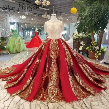 

Saudi Arabian Burgundy Wedding Dress Puffy Backless O Neck Beads Sequins Lace Cystals Dubai Bride Ball Gowns Vestidos De Novia