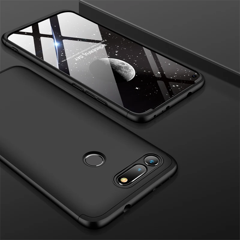 360 градусов чехол для huawei Honor View 20 10 V20 V10 V9 Play P8 P9 Lite GR5 GR3 чехол 3 в 1 Жесткий PC защитный матовый чехол - Цвет: Черный
