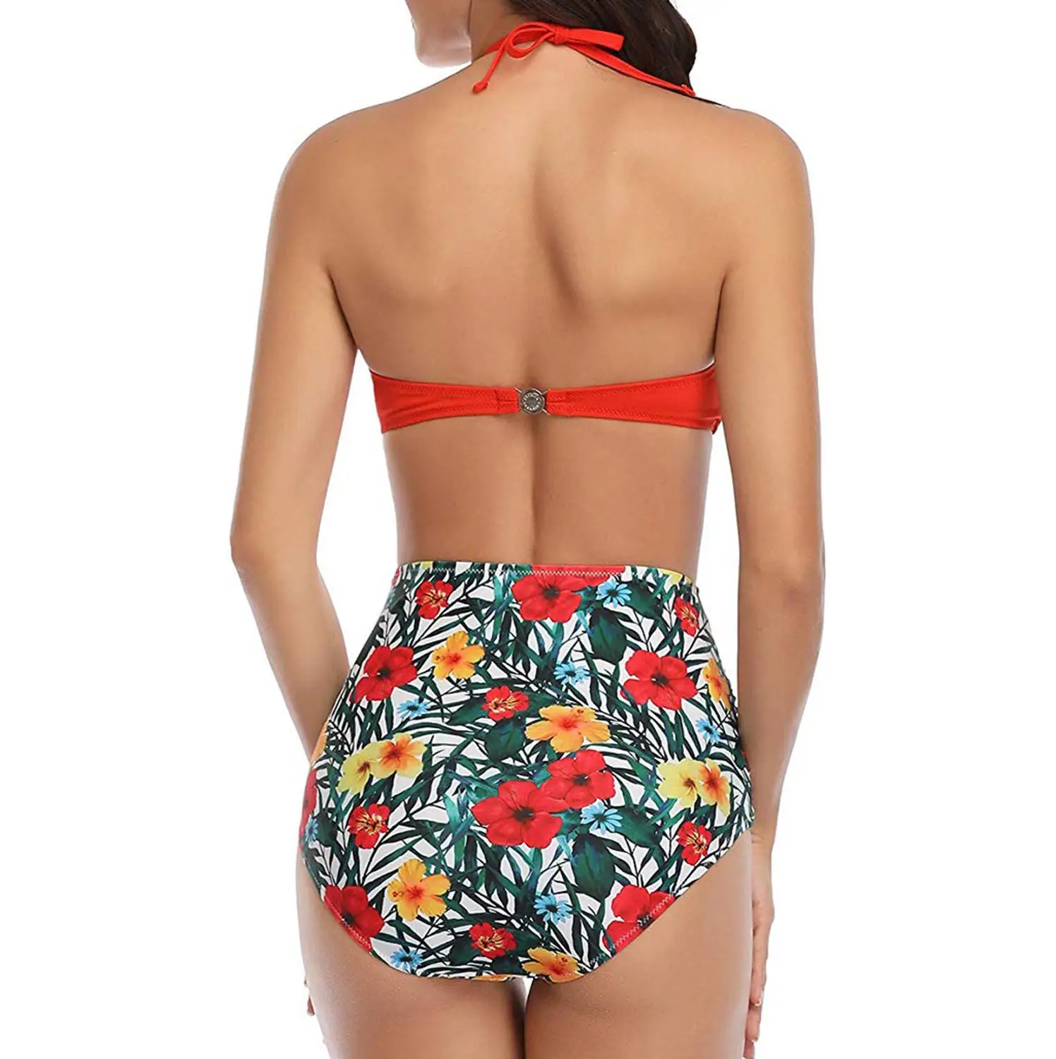 Women Two Piece Plus Size Swimsuits Halter Backless Swimwear Bathing Suit High Waisted Bikini