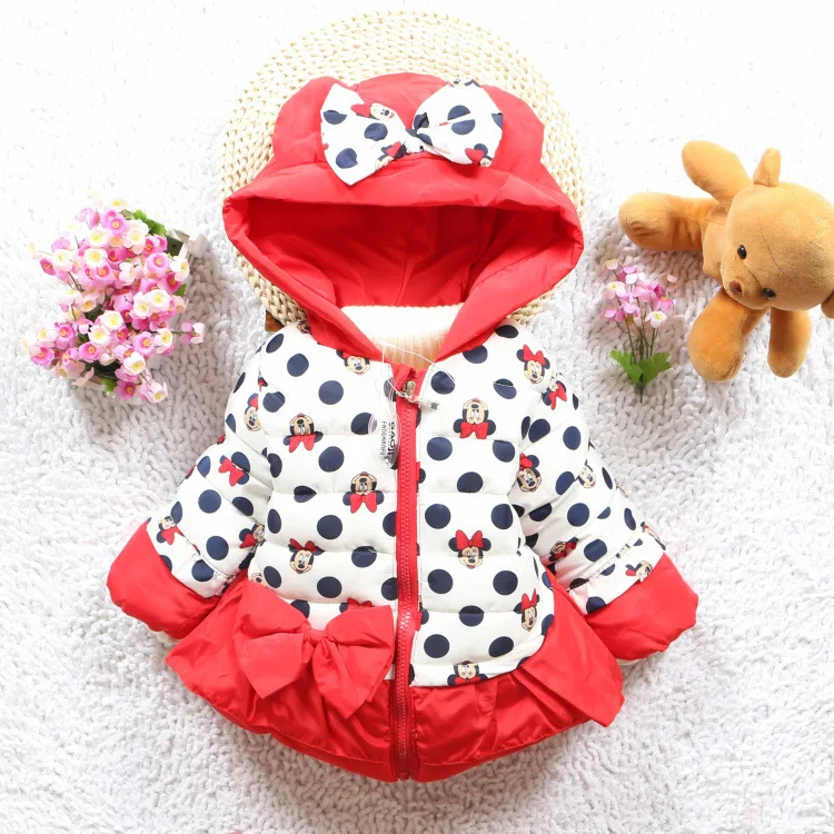 

Disney Minnie winter baby hododed Down jacket Children Cotton coat Short Jacket boy girl minnie outerwear Children's down parkas
