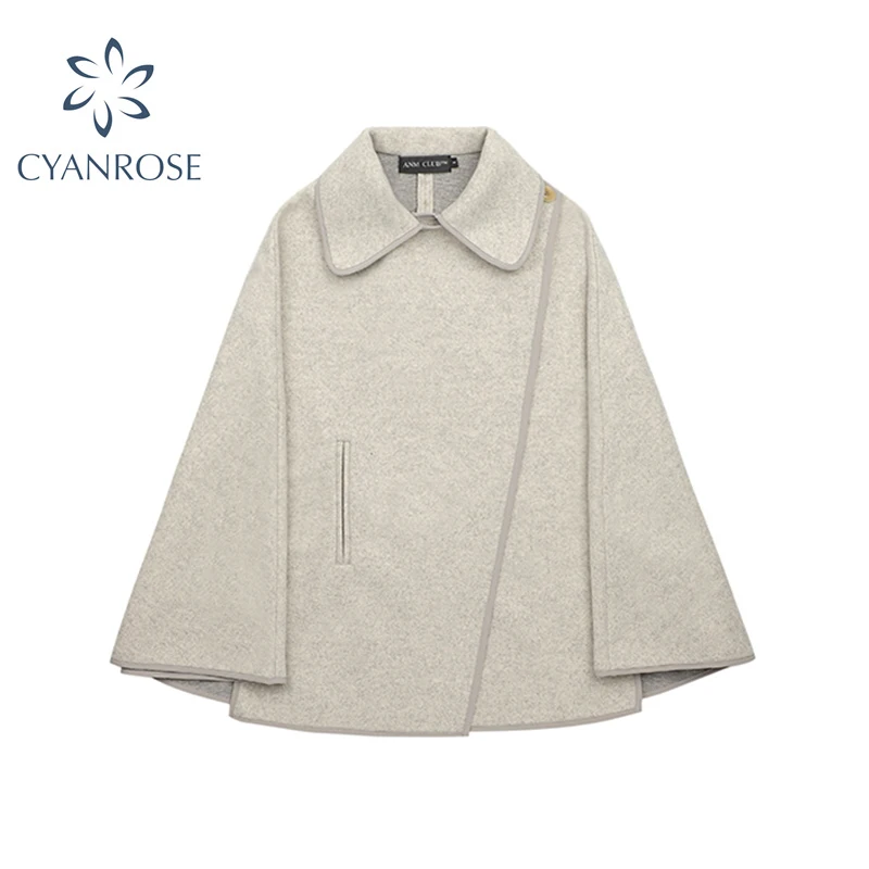 Элегантная осенне-зимняя шаль накидка-пончо пальто женская Свободная