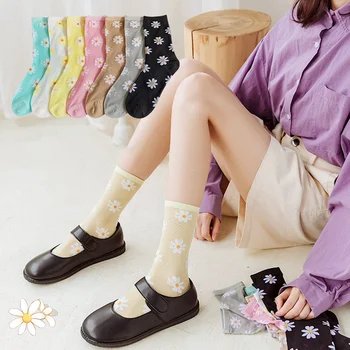 

Dreamlikelin Female Summer Cool Socks Cute Daisy Flowers Thin Transparent Mesh Socks Fashion Women's in Tube Socks
