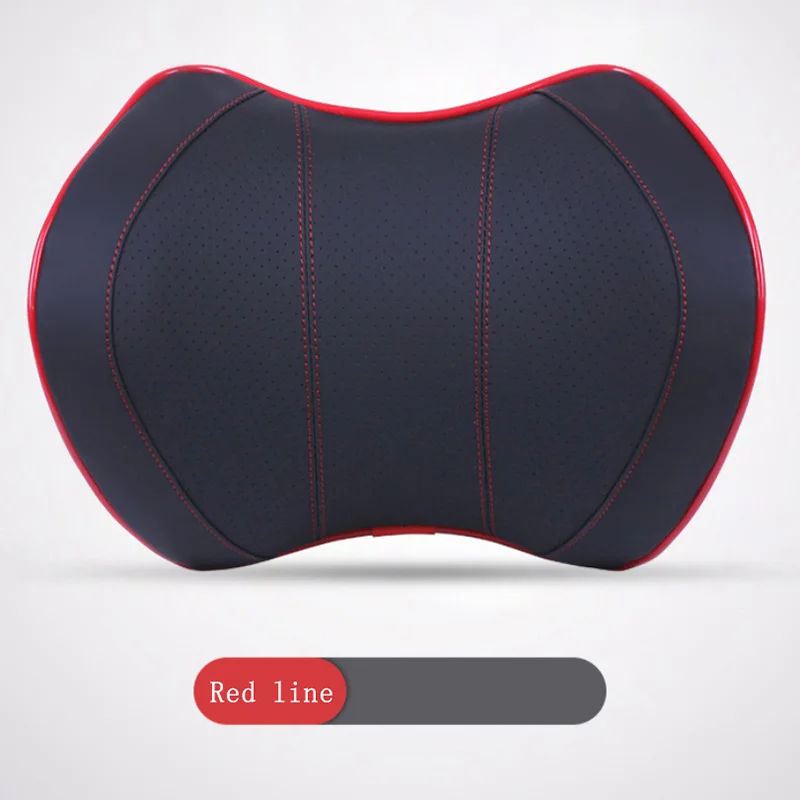 1 piece Car Headrest Space Memory Cotton PU Leather Neck Pillow Breathable Comfort Four Seasons Universal - Цвет: Black with Red line