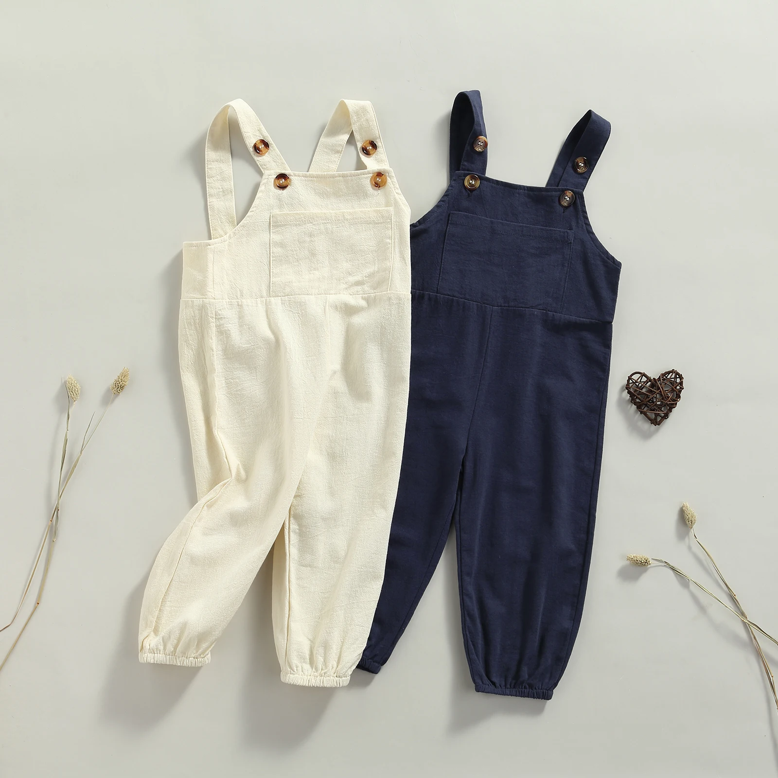 1-6Y Kids Suspender Pants Overalls Baby Boys Girls Clothes Solid Color Button Loose Bib Pants Children Romper Jumpsuits 2024