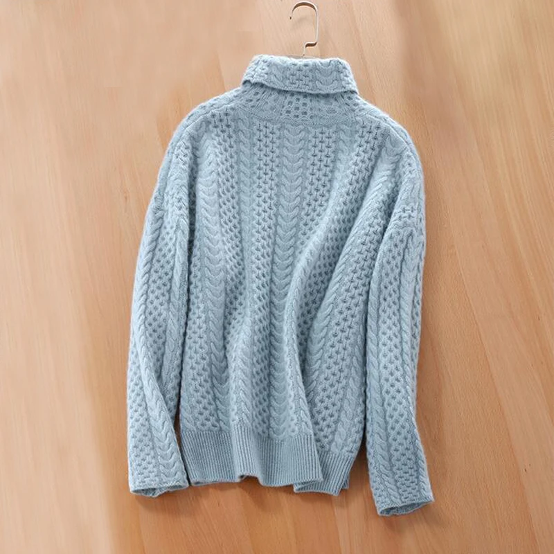 

2019 Za New Women Autumn Winter Turtleneck Pullovers High Street Natural Cashmere Blend Sweater Blue Pullover tbsr694