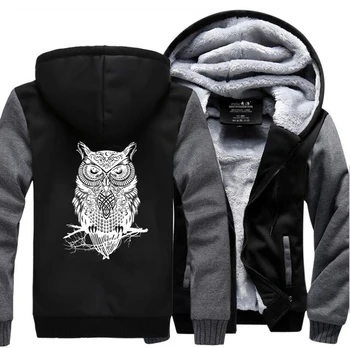 

Animal Owl Coat Winter Men Thick Warm Fleece Jacket Hoodies Outwear Coats Hooded Sweatshirt Streetweat Raglan Sportswear Jackets