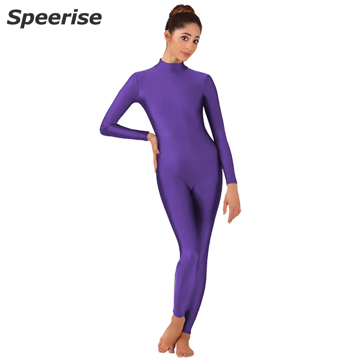Women Nylon Spandex Unitard Long Sleeves Bodysuits Dance Clothes Biketard Cosplay Costumes Yoga Jumpsuits Suit Rear Zipper Adult