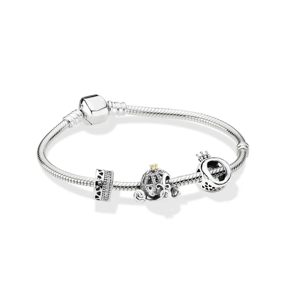 Подлинный 925 пробы серебряный Романтическая любовь браслет в европейском стиле набор подходит для женщин шарик шарм браслет подарок DIY ювелирные изделия