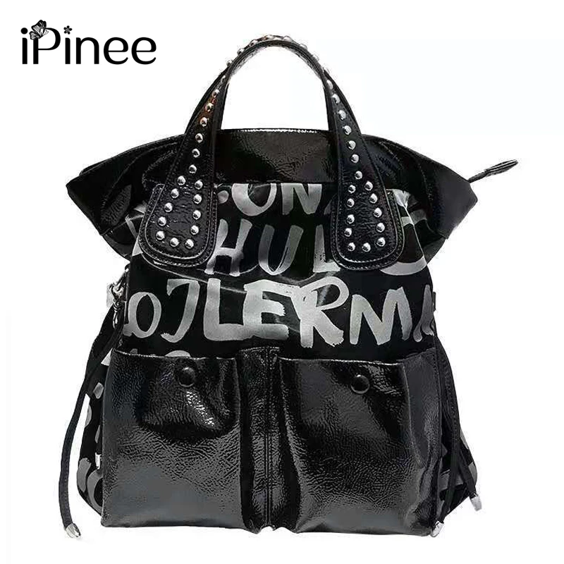 

iPinee Fashion Large Quality Leather Female Crossbody Bag New Women Top-handle Bags with Rivets Vintage Motorcycle Tote Bags Sac
