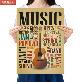 

AIMEER Music guitar style B/ classic nostalgic retro kraft paper poster home classroom bar cafe decoration painting core 47x36cm