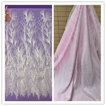 

New arrival glued glitter African net lace crystal white JIANXI.C-308802 French lace fabric for wedding dress
