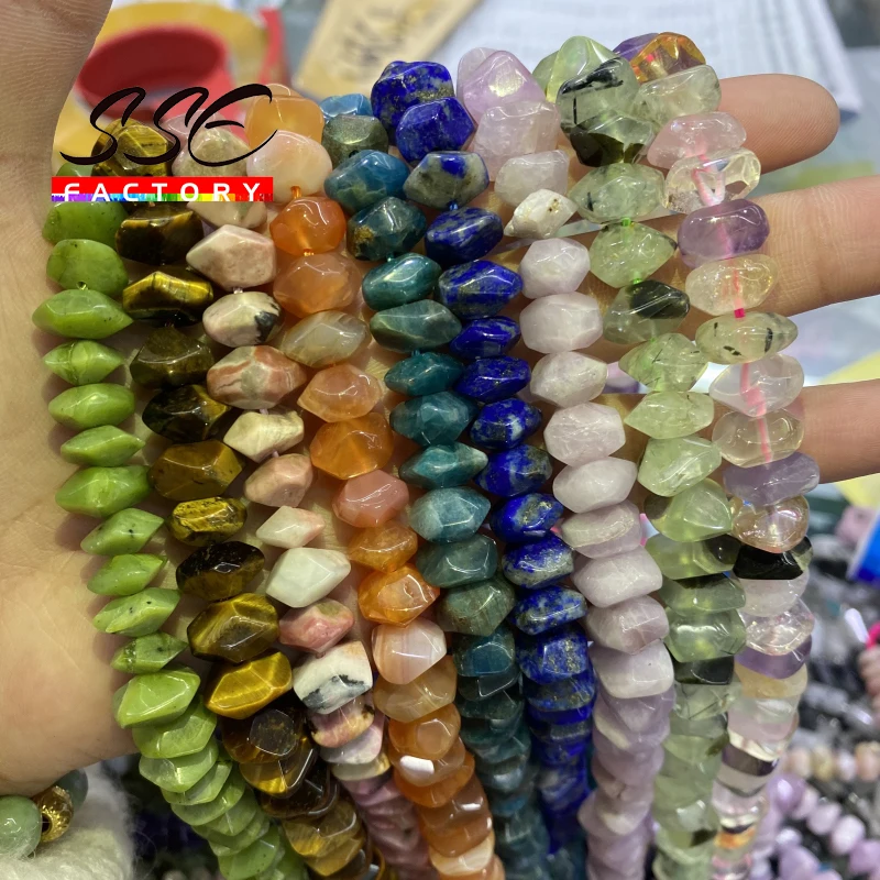 Natural Canada Jades Quartz Apatite Rutilate Rhodonite Stone Beads Faceted Loose Beads for Jewelry Making DIY Bracelet 6x11mm