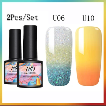 

MAD DOLL 8ml Rainbow Thermal Nail Gel Polish Temperature Color Changing Glitter Temperature Soak Off UV Gel