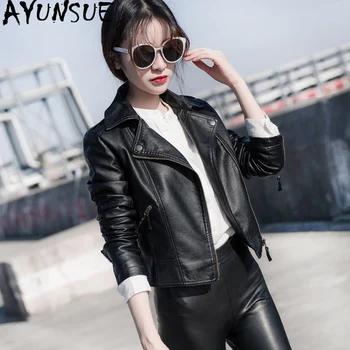 

AYUNSUE Women's Leather Jacket 2020 Pu Leather Coat Female Spring Autumn Leather Jackets Women Motorcycle Slim Fit 08125 KJ4723