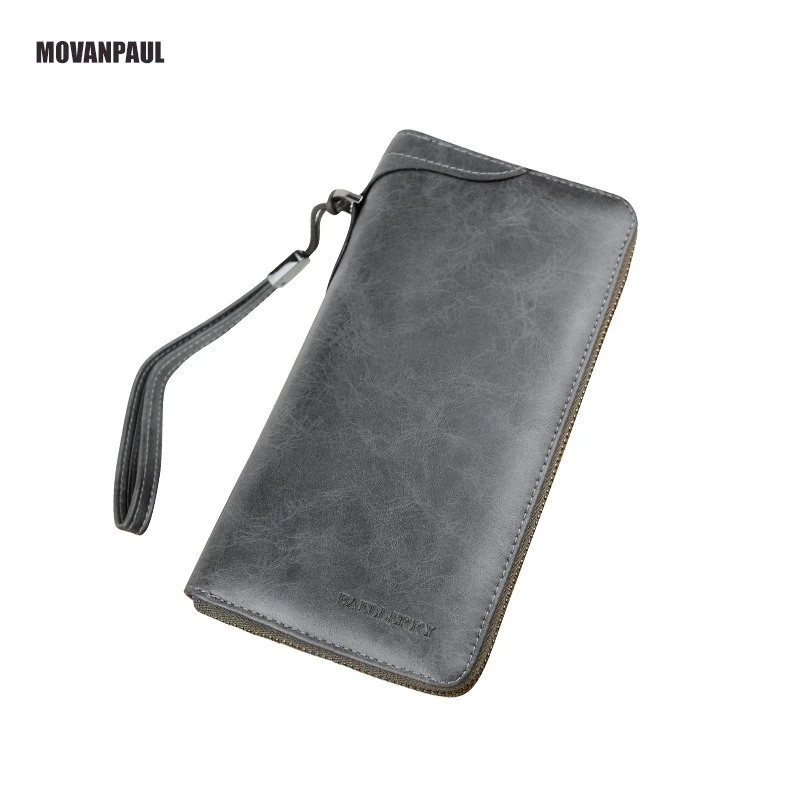 Cartera de mano Retro de puro a la moda para hombre, bolso de mano con diseño de Cremallera larga, cartera para múltiples tarjetas de gran capacidad para negocios para hombre|Carteras| -