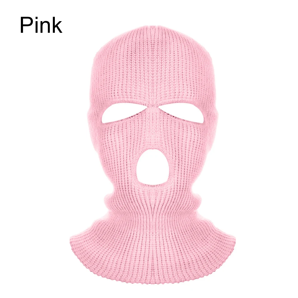 Новая армейская тактическая маска с 3 отверстиями, маска для лица, лыжная маска, зимняя шапка, Балаклава, капюшон, мотоциклетный шлем, шлем для всего лица - Цвет: Розовый