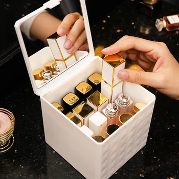 

16 Grid Plastic Makeup Organizer Storage Box Cosmetic Lipstick Jewelry Box Holder Display Stand Make Up Organizer with mirror