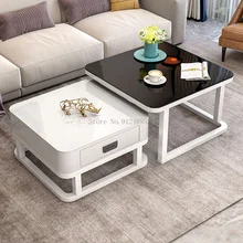 Table basse combinée en verre trempé, 2 pièces, mobilier de salon, carré, Flexible, pour la maison