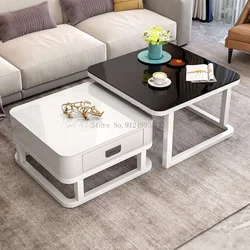 Mesas de centro cuadradas y flexibles para el hogar, mesa de centro de vidrio templado para sala de estar, 2 piezas