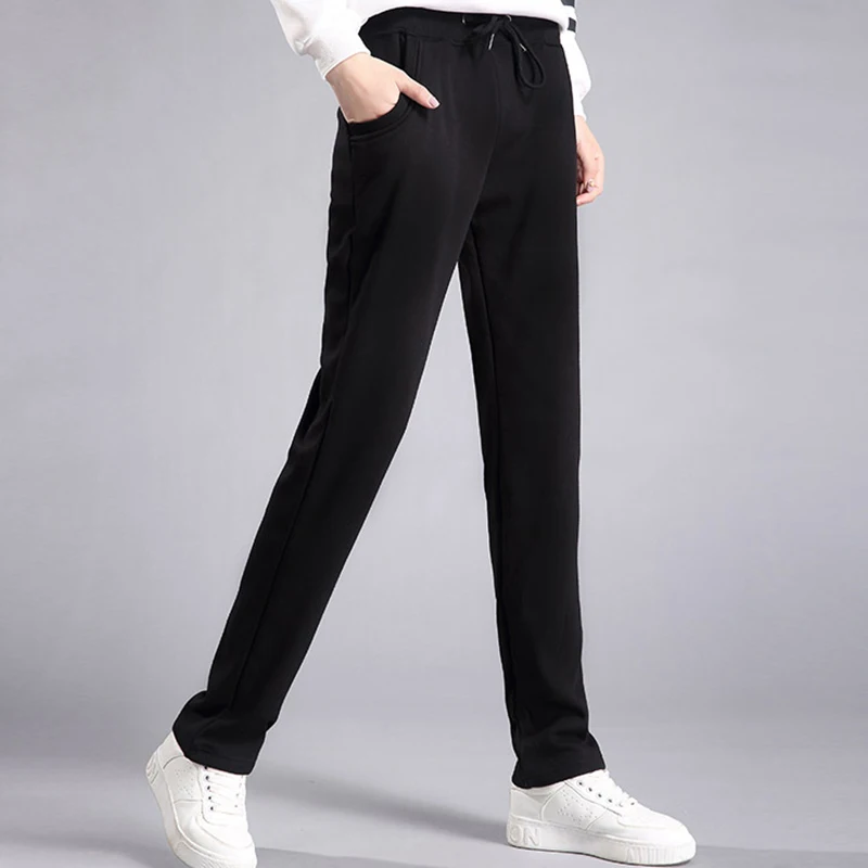 Флисовые теплые штаны для женщин размера плюс 4XL, зимние спортивные женские спортивные штаны с высокой талией, осень, черные мягкие женские брюки