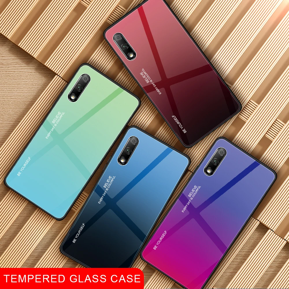 

Tempered Glas Phone Case For Huawei P smart Z Plus 2019 Mate20 P20 Pro P30 Lite Gradient Cover For Honor 10 20 8X 9 X Coque Capa