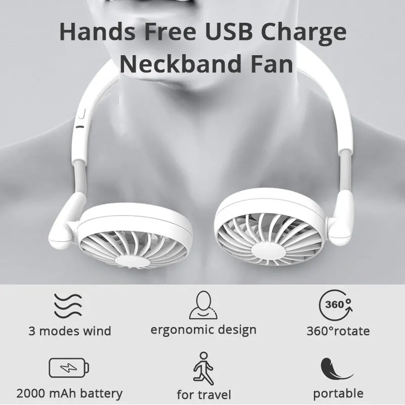Hands-free шейный ремешок портативный usb-вентилятор подвесной шейный спортивный вентилятор 360 градусов регулируемый 3 режима ветер мини-вентилятор USB Перезаряжаемый