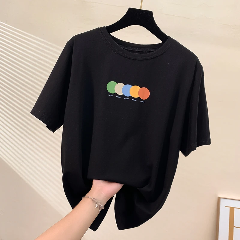 Футболка летняя новая Корейская круглая печатная свободная футболка с коротким