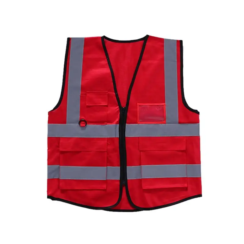 Hi-Vis жилет безопасности с молнией Светоотражающая куртка безопасности жилет 5 карманов R9UA - Цвет: Red