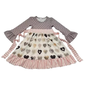 

toddler kid baby girl Valentine heart pattern dress princess long sleeve kid dress costume baby long sleeve stripe ruffle dress