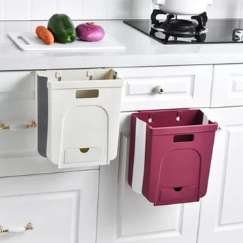 

Wall Mounted Folding Waste Bin Kitchen Cabinet Door Hanging Trash Bin Garbage Car Trash Can Wall Mounted Foldable Cleaning